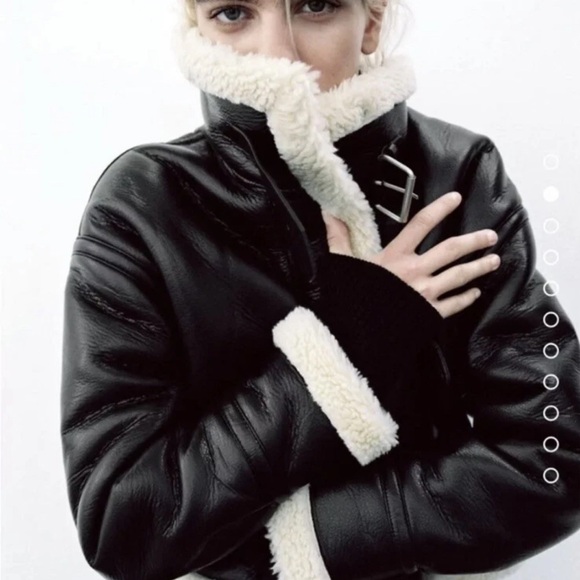 ZARA faux leather fleece collar jacket / leather Fleece Moto CEO Jacket SMALL - Picture 5 of 8